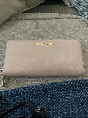 Michael Kors Pink Leather Zip-Around Wallet with Gold Logo